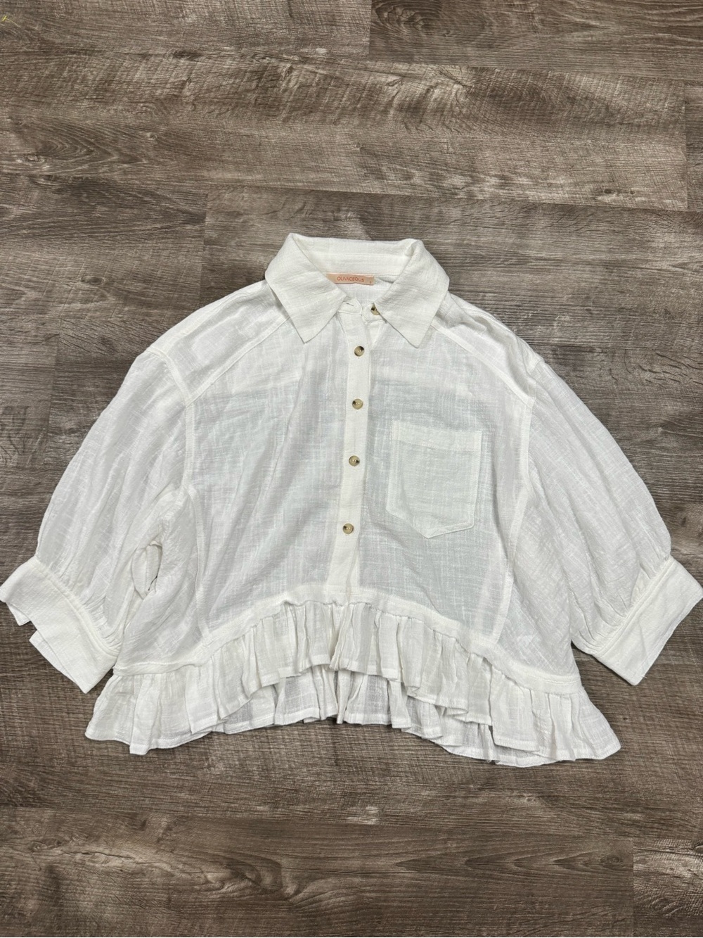 Olivaceous White Button Down Poplin Shirt Size Small